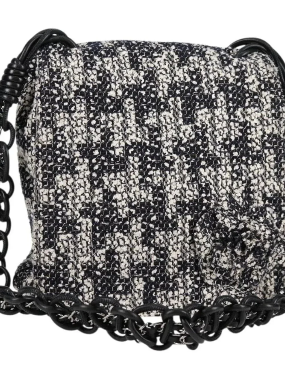 CHANEL Chain Shoulder Bag Tweed Black Silver CC Auth 131083SM
